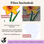 Example of files in the kit for aDaffodil laser-cutting SVG template & cross-stitch pattern