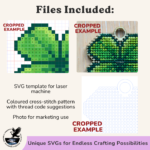 Example files to create a lucky 4 leaf clover charm using laser-cutting SVG template & cross-stitch pattern